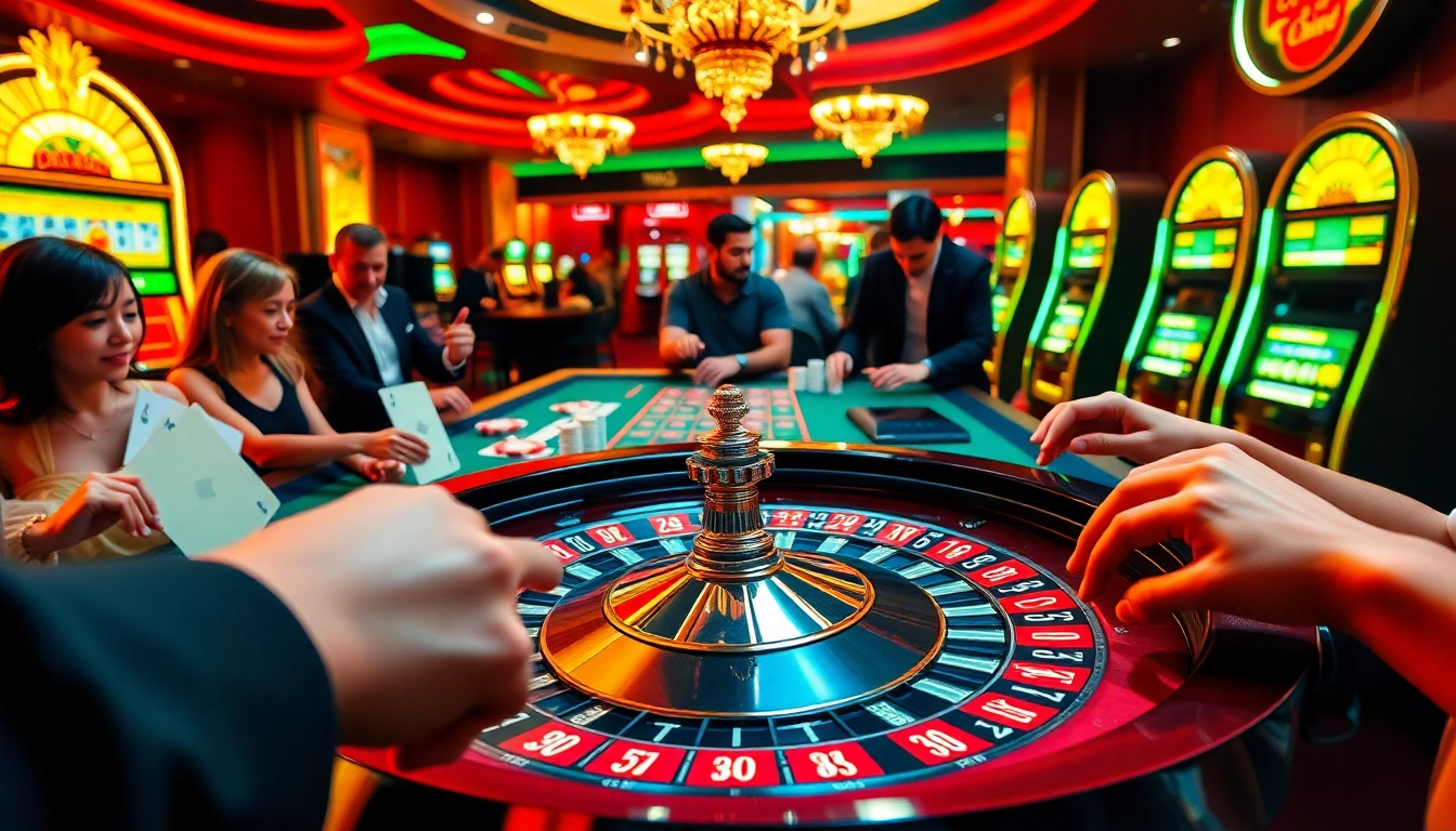 The vibrant scene of a roulette table captures the excitement of sơ đồ trang web ee88 in an elegant casino atmosphere.