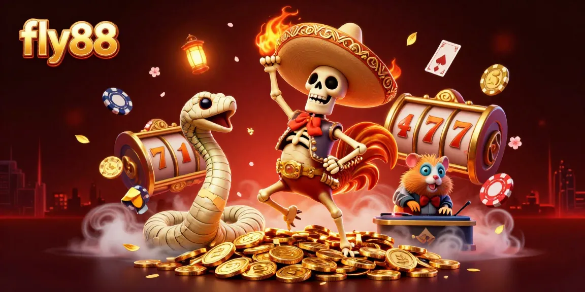 Experience excitement at fly88 with dynamic gaming elements and vibrant characters in a 3D illustration.