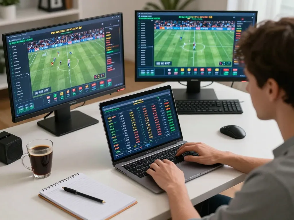 Engaging scene of a user placing bets on keonhacai sports betting platform from home