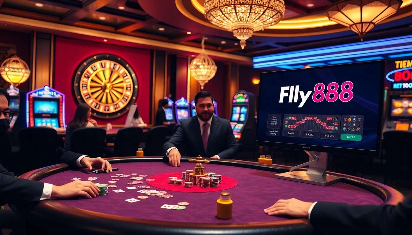 Action-packed gaming at trang chủ fly88 with vibrant poker and slot game visuals.