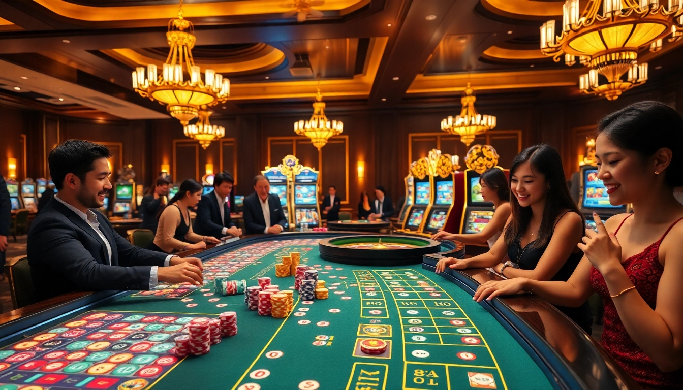 Experience the excitement of GO 88 with vibrant casino gaming tables and joyful players.