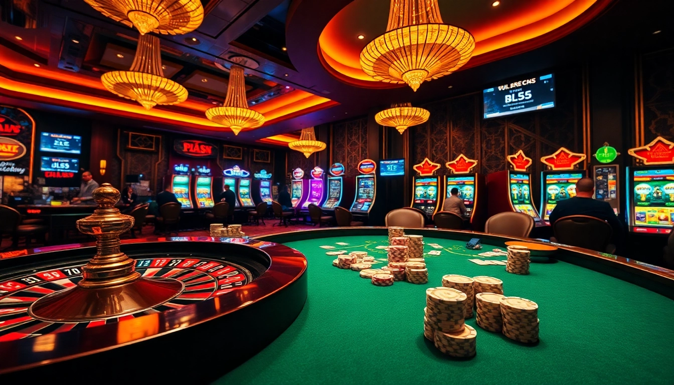 Excited players engaging in a high-stakes poker game at https://bl555.tech/ with vibrant casino elements.