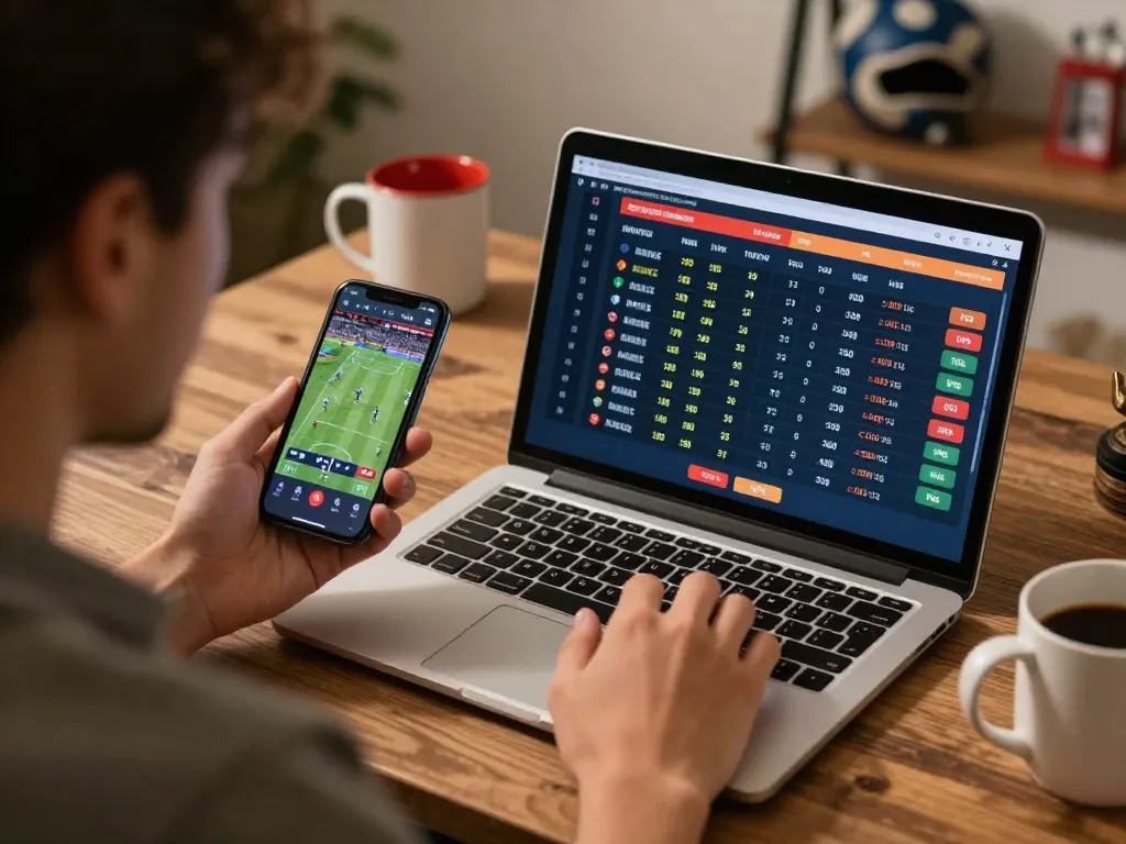 Person engaging with live sports betting on laptop, showcasing s666no1 online betting experience.