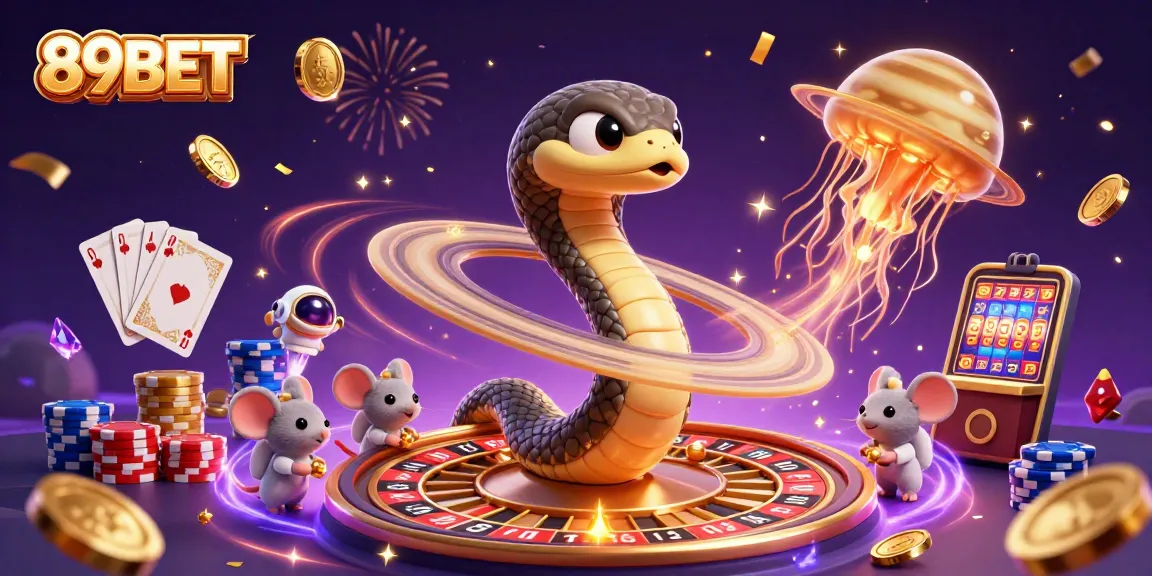 Experience the excitement of gambling with 89BET as astronaut mice bet on a cosmic roulette wheel.
