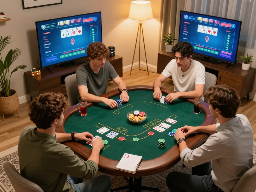 Engaging online poker gameplay reflecting khuyến mãi fun79, showcasing modern decor and strategic atmosphere.