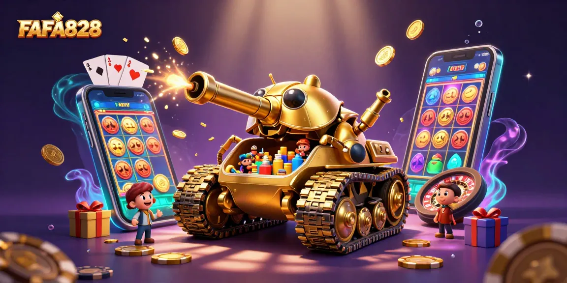 Experience FAFA828's vibrant gaming with a golden beetle tank casino and explosive action.