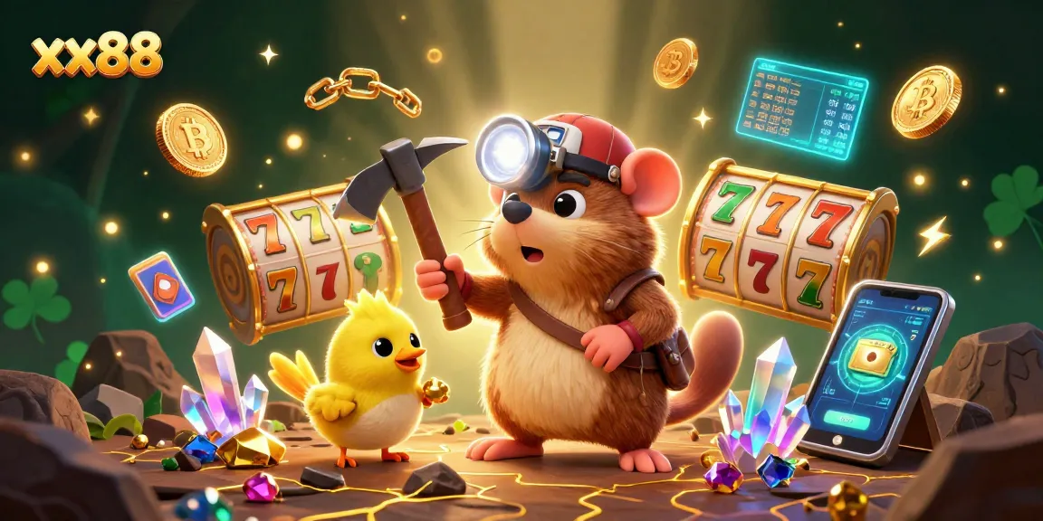 Spin and win big at xx88 while exploring a treasure cave filled with gems and crypto coins.