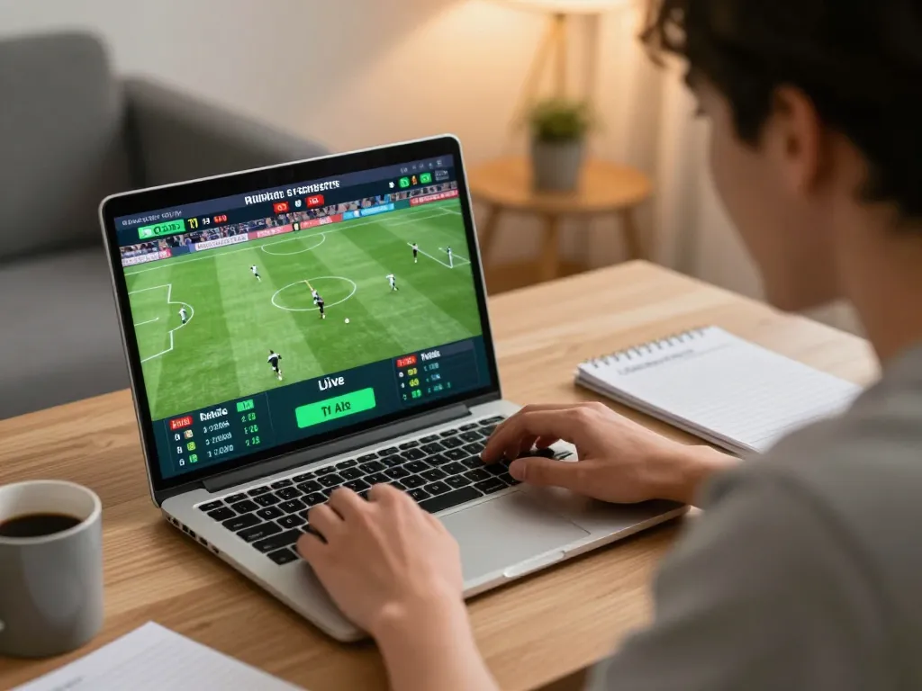Engaging moment as a user interacts with nowgoal for live sports betting excitement.