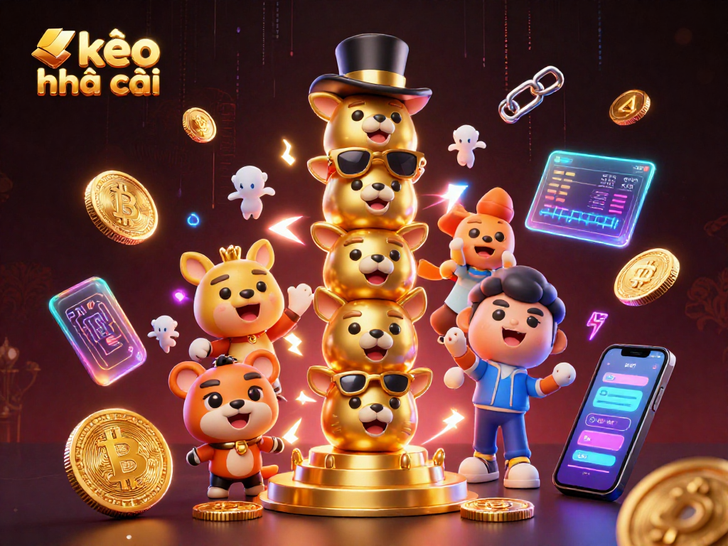 Engage with kèo nhà cái through vibrant 3D casino elements featuring crypto coins and dynamic visuals.