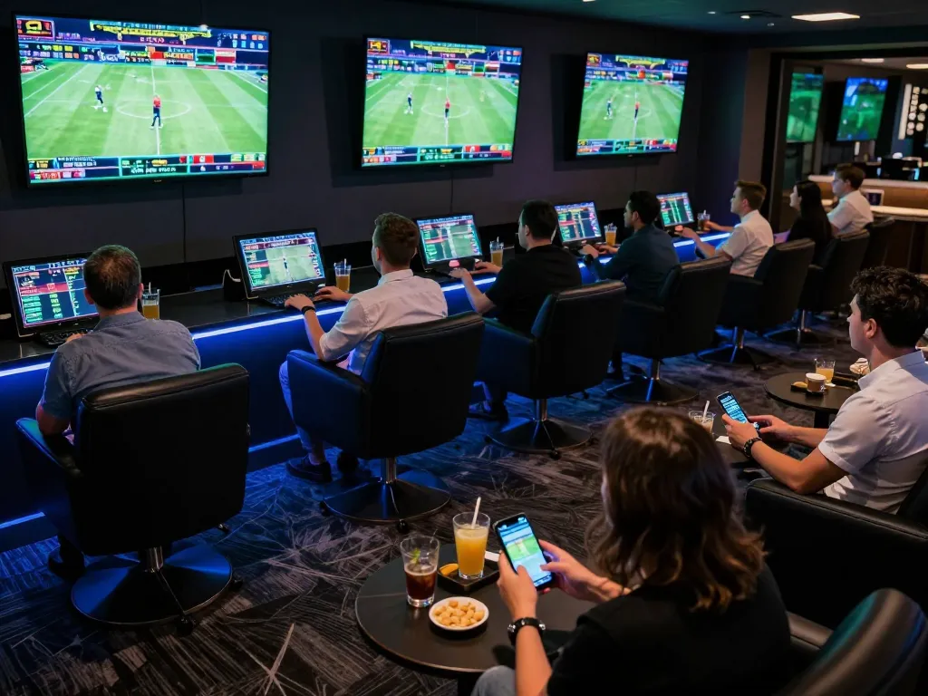 Betting on live sports at 789win with engaged players analyzing odds on mobile devices