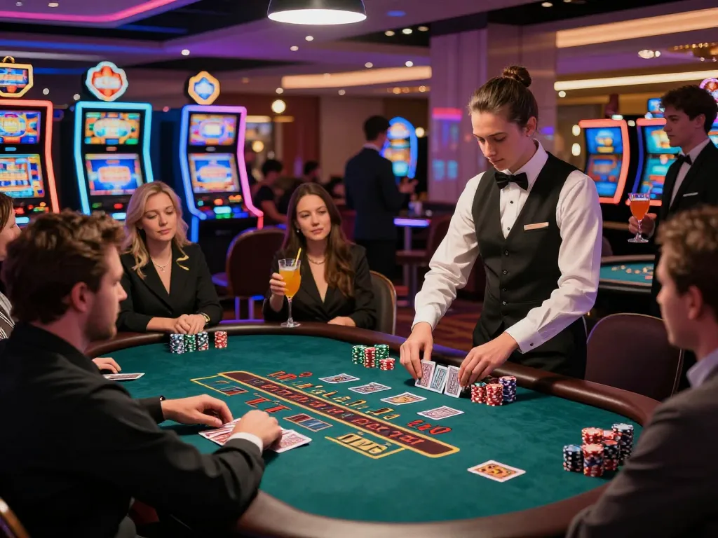 Engaged player at MM88 blackjack table feeling the thrill of the game with vibrant casino atmosphere.