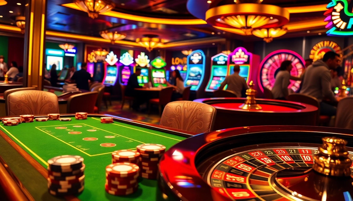 Experience the thrill of lode88 with vibrant casino elements featuring poker tables and slot machines.