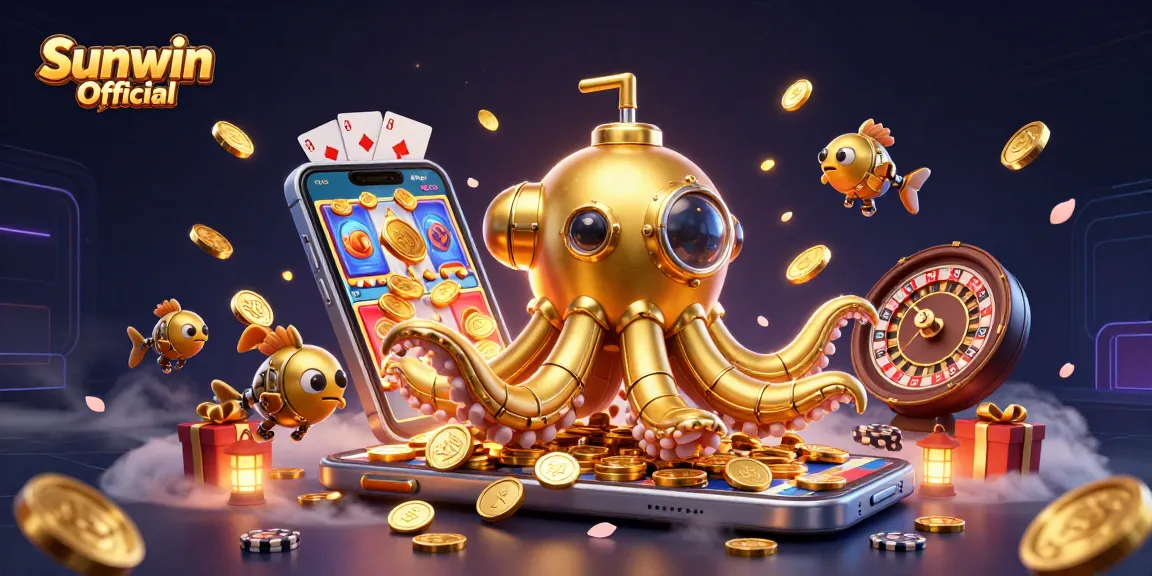 Experience top-tier gaming adventures with Sunwin Official in a vibrant 3D casino scene.
