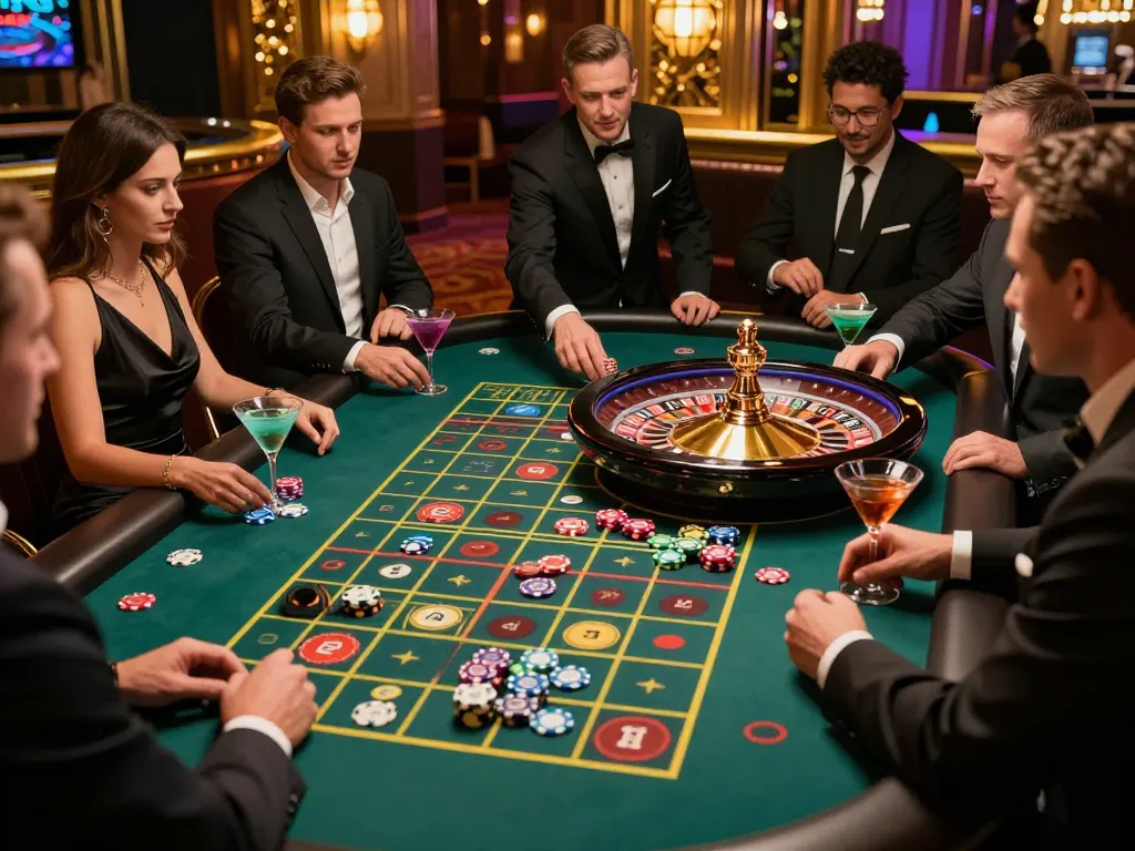 Casino players engaging at a roulette table, immersing in the thrilling atmosphere of sc88bn.