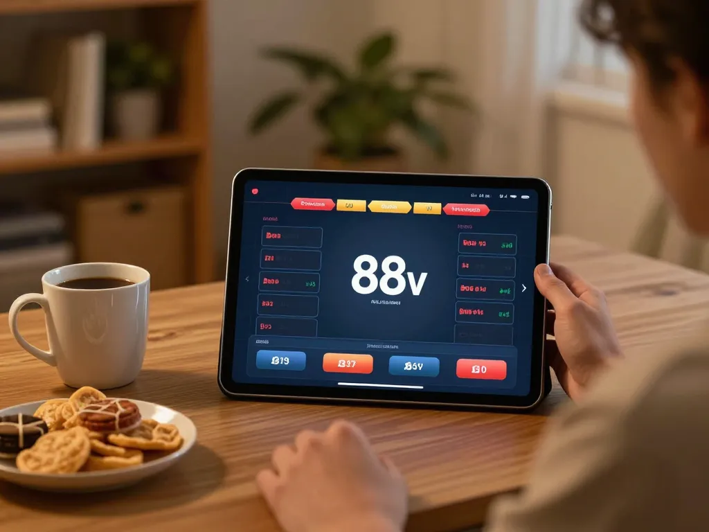 Explore the immersive world of gambling with the 88vv app on a cozy tablet setup.