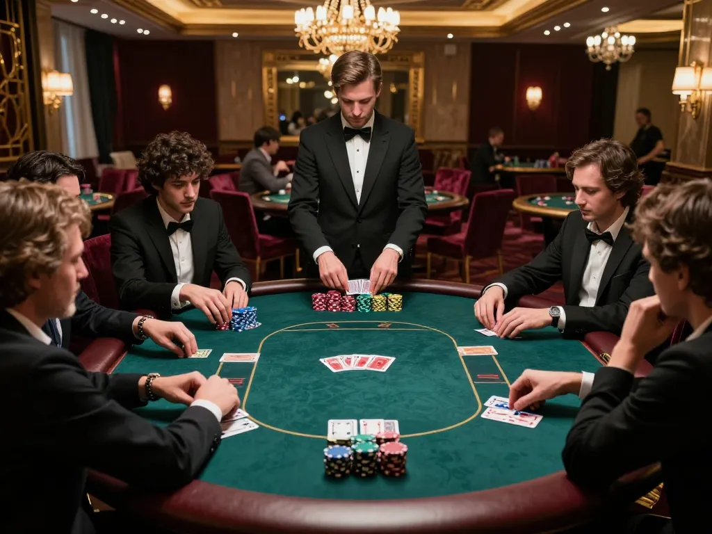 Players at a high-stakes poker table strategizing during a game on KUWIN. COM platform