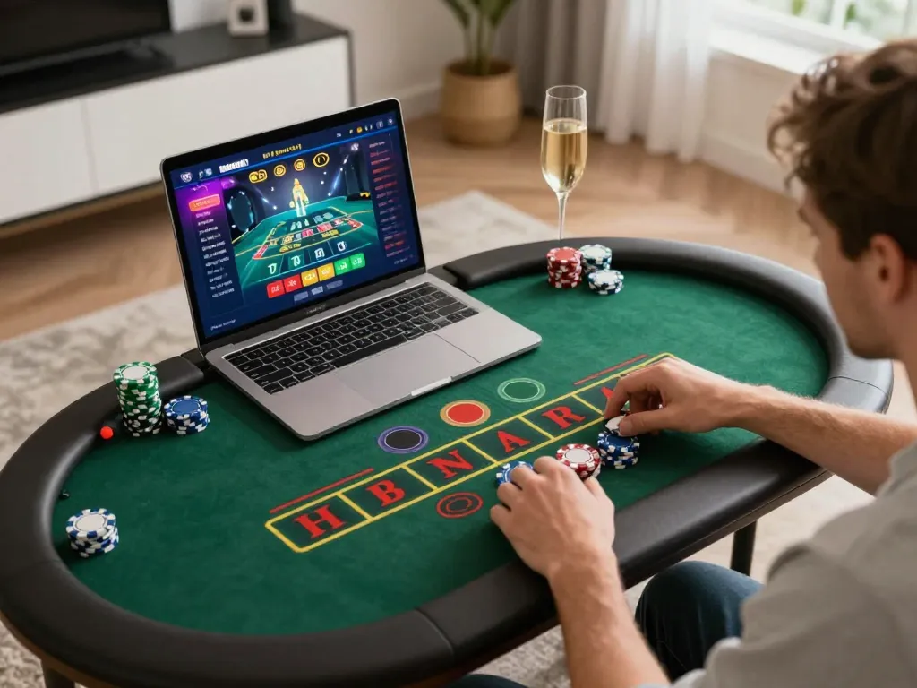 Engaging with Baccarat gameplay at 33win online, player strategizing bets with immersive atmosphere