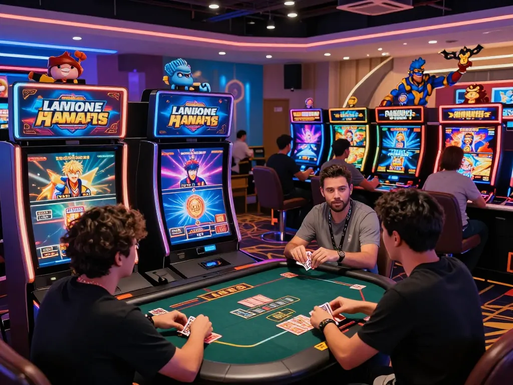 Bomwin online gaming scene with vibrant players engaged in exciting card games and slots