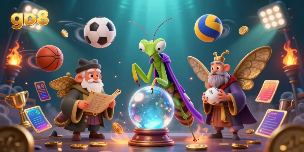 Experience the thrill of go8 betting with dynamic sports action, coins, and fortune teller vibes.