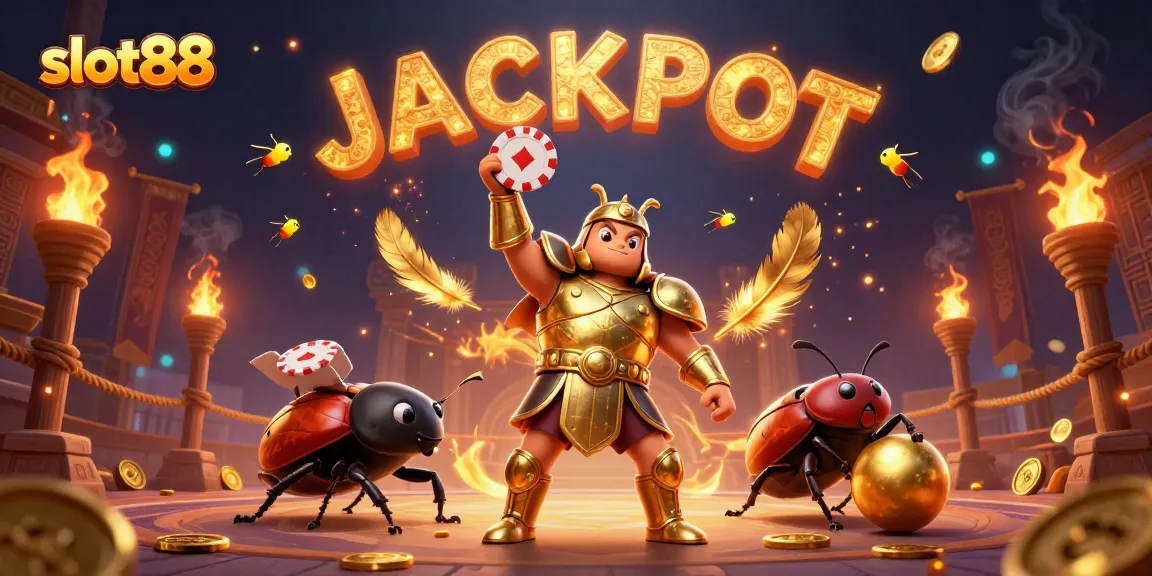 Experience the thrill of slot88 as the hercules beetle celebrates a jackpot victory in an exciting casino scene.