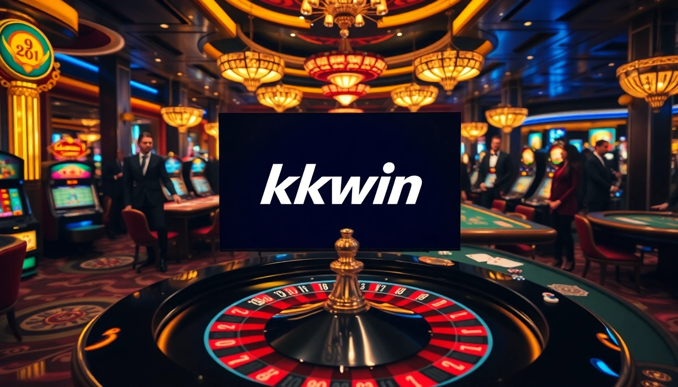 Players enjoying a lively casino atmosphere with kkwin logo displayed, showcasing thrilling gambling action.