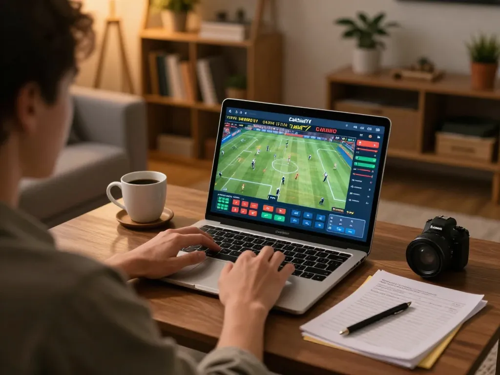 CakhiaTV user places bets on live sports in a cozy home setup