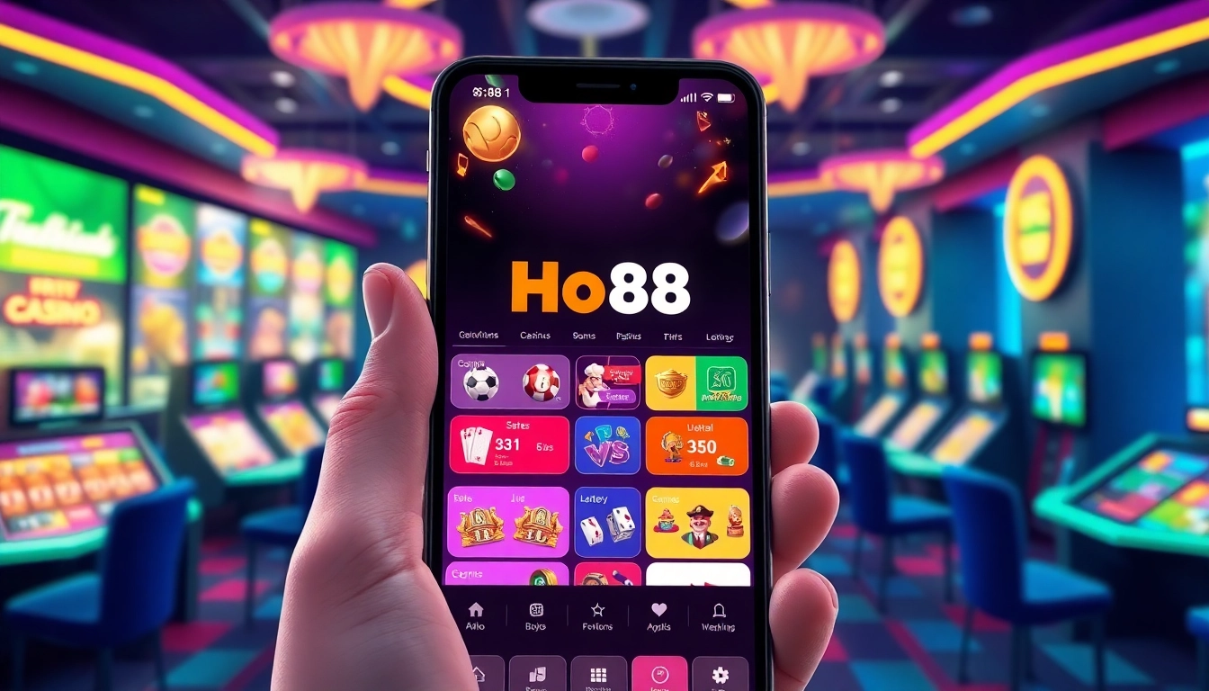 Exciting online gambling experience with the Ho88 app in a vibrant casino setting.