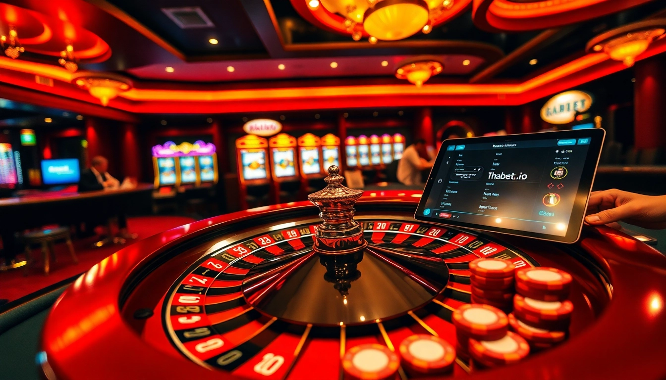 Engage in thrilling gameplay at thabett.io with vibrant casino visuals featuring roulette and poker.