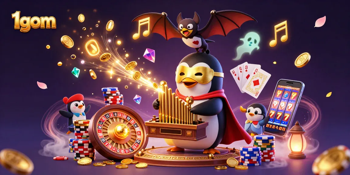 Experience the thrill of 1gom's casino world with dynamic golden coins and vibrant gaming elements.