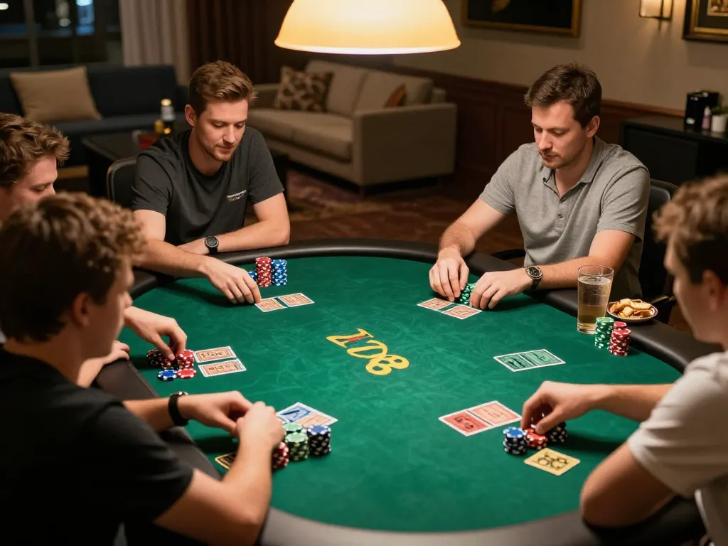 Players strategizing during a thrilling poker game at LV88, showcasing vibrant chips and community cards.