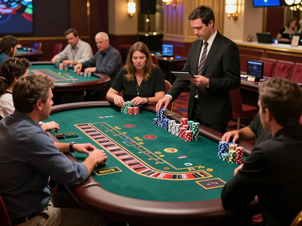 MM88 betting strategies displayed on roulette and blackjack tables in a lively casino setting