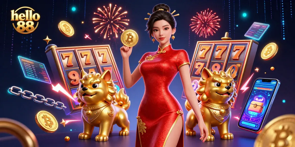 Engage with hello 88's dynamic slots experience featuring vibrant characters and cryptocurrency elements.