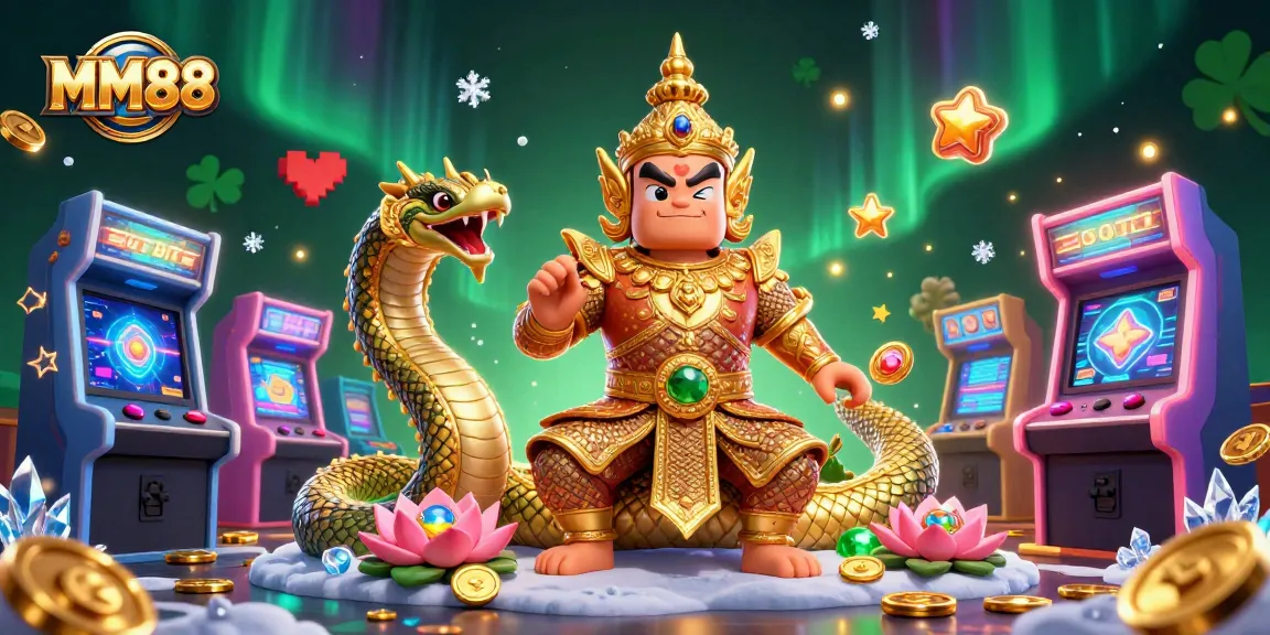 Engage with MM88's vibrant casino gaming experience featuring a guardian in golden armor.