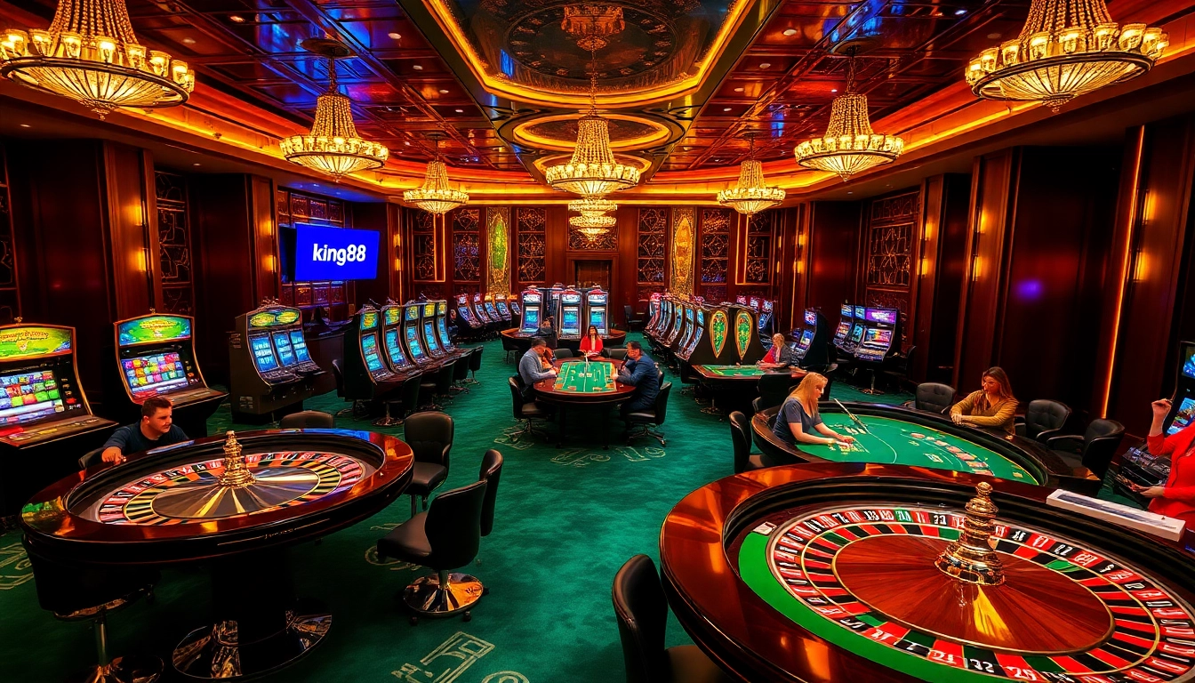 Engaged players at king88 casino, experiencing thrilling roulette and poker action.