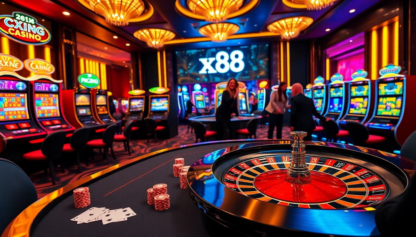 Experience the vibrant energy of gambling at https://xx88.promo/ featuring casino tables and slot machines.