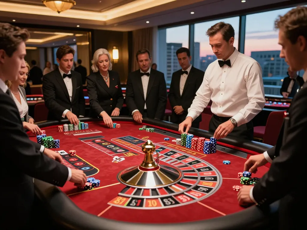 Players placing bets on a thrilling roulette game at a vibrant casino featuring the keyword nohu.