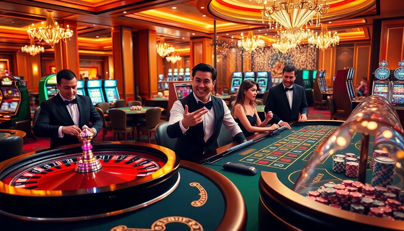 Engaging players experiencing the excitement of FLY88 live casino games with vibrant tables and professional atmosphere.