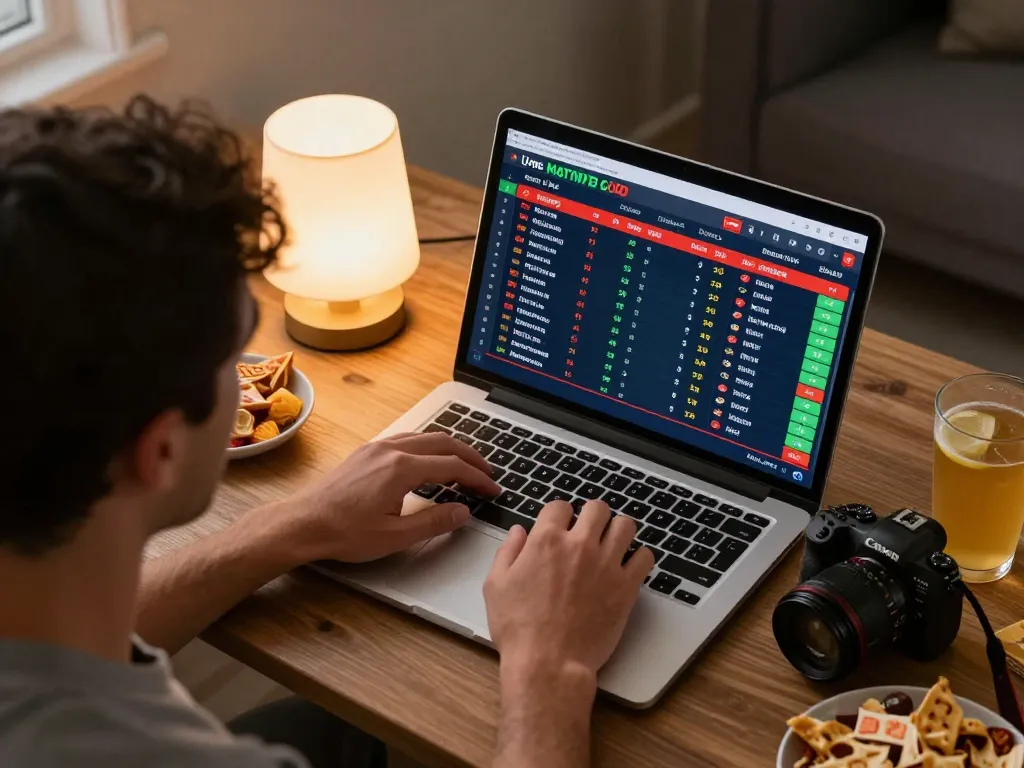 Engaging sports betting experience on tr88seo, featuring live odds on a laptop in a cozy setting