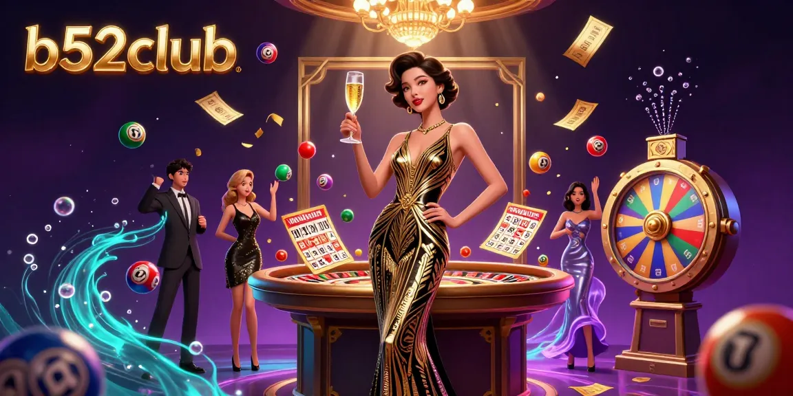 Bets on b52club with a glamorous Asian woman in a casino setting, showcasing vibrant game elements.