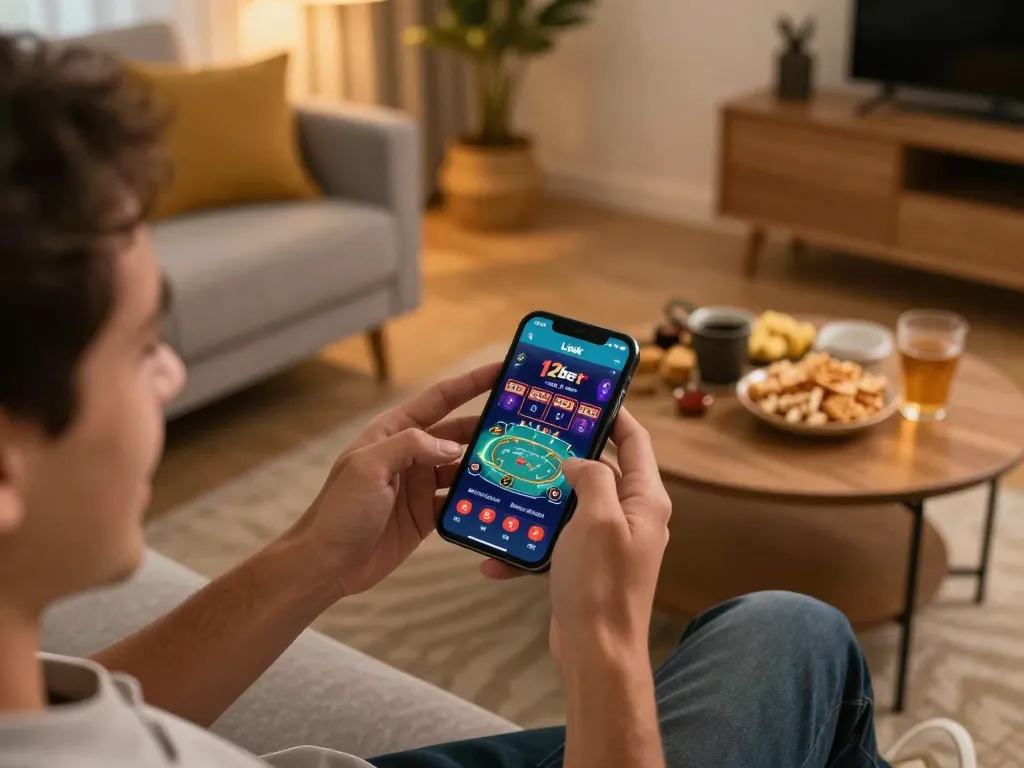 Khoảnh khắc thú vị khi sử dụng ứng dụng Liên Kết 12bet cho trò chơi trực tuyến trên smartphone trong không gian ấm cúng tại nhà.