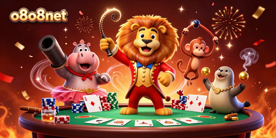 Engage in thrilling games at o8o8net with a colorful illustration of a lively casino scene.