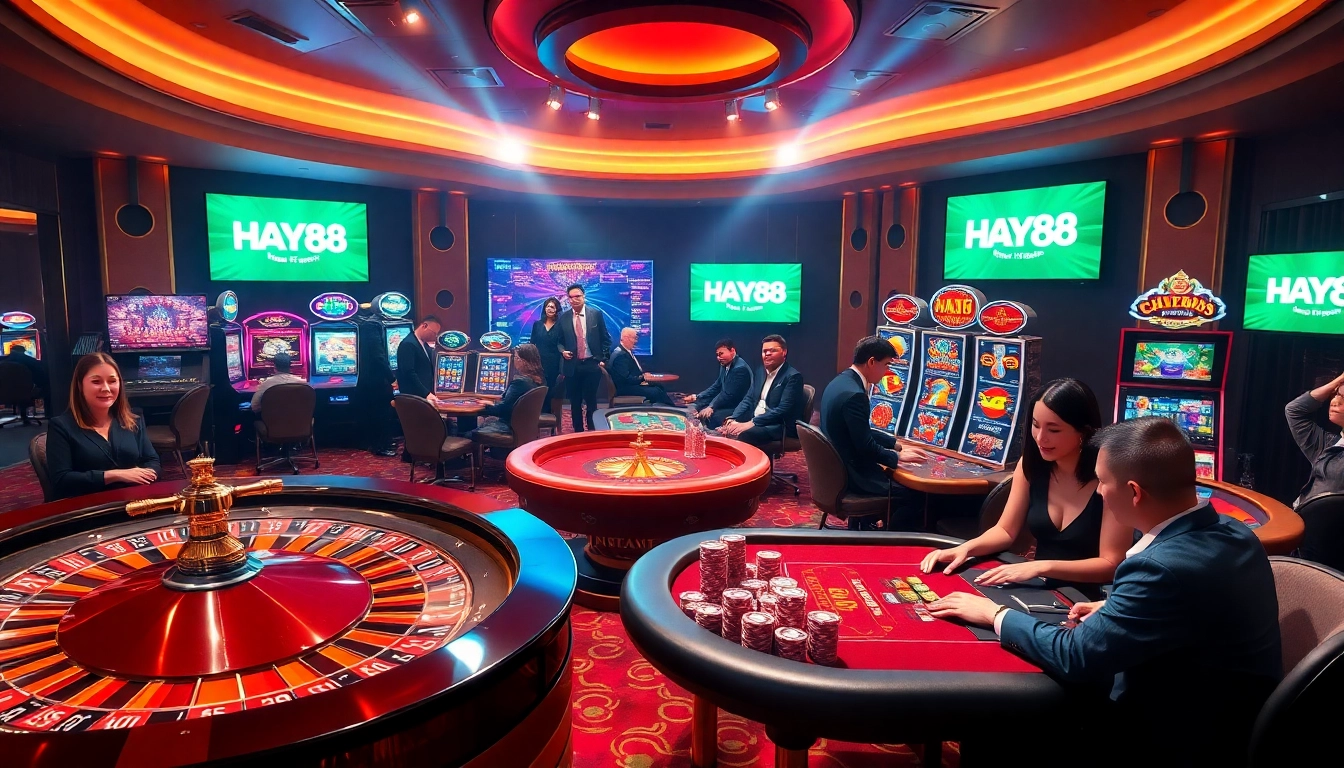 Experience the thrill at HAY88 with vibrant casino tables and engaging slot machines.