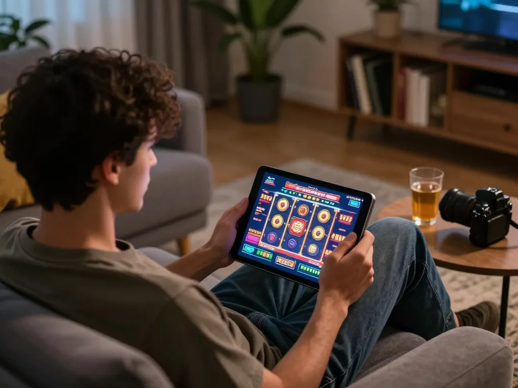 Engaging in online casino playing đăng nhập mu88 on tablet in cozy home setting