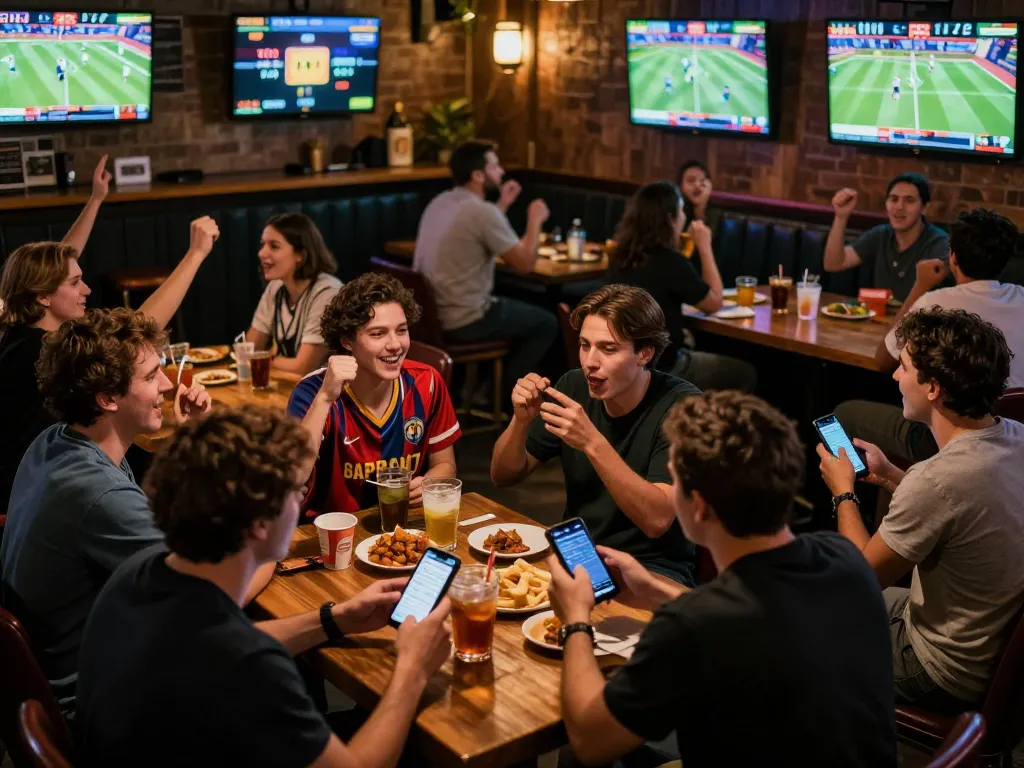 Fans engaging in sports betting at a lively venue, showcasing 88clbgo excitement and strategic decisions.