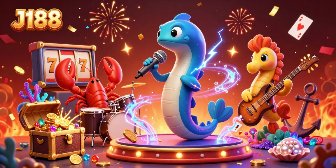 Engage with J188's thrilling underwater casino featuring electric eel DJ, lobster drummer, and seahorse guitarist.