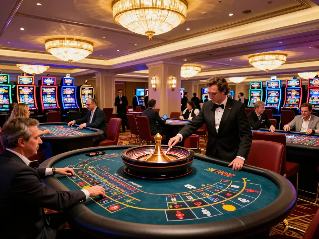 Dynamic scene of lively casino betting at nhà cái lv88, showcasing roulette tables and excited players.