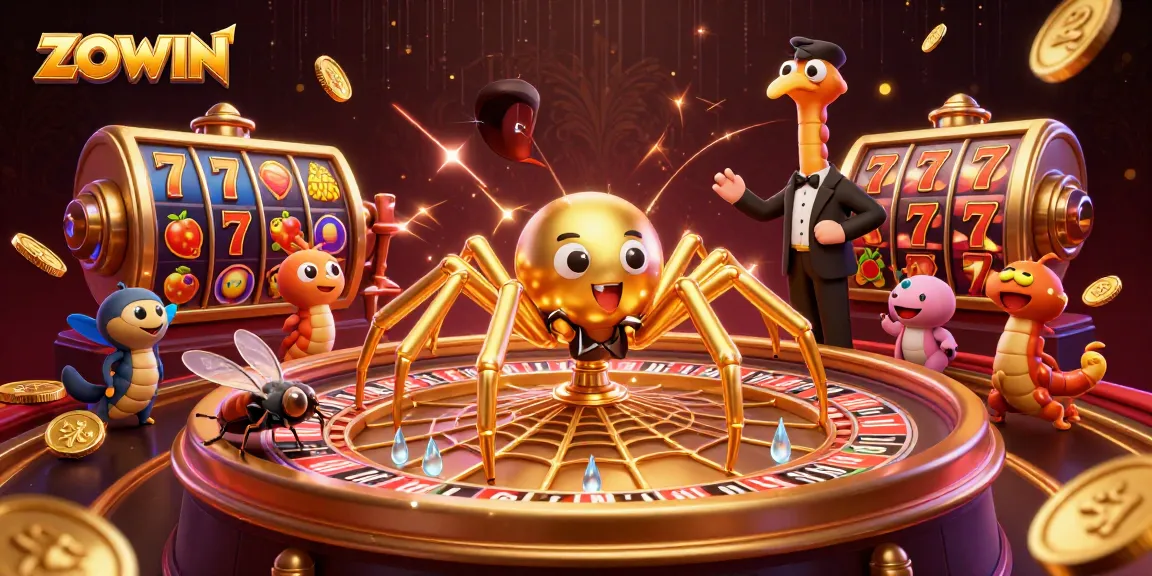 ZOWIN showcases a thrilling scene of a golden spider as a roulette wheel with action elements