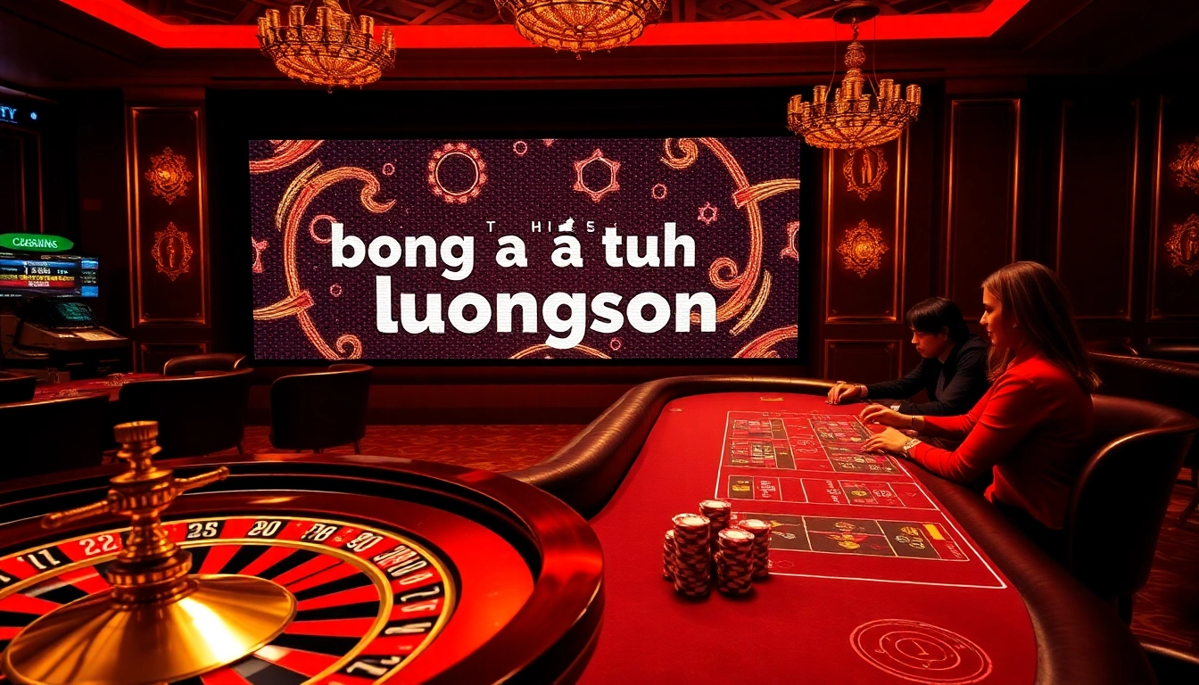 bóng đá trực tuyến luongson showcased in a glamorous casino environment with players and gaming elements.