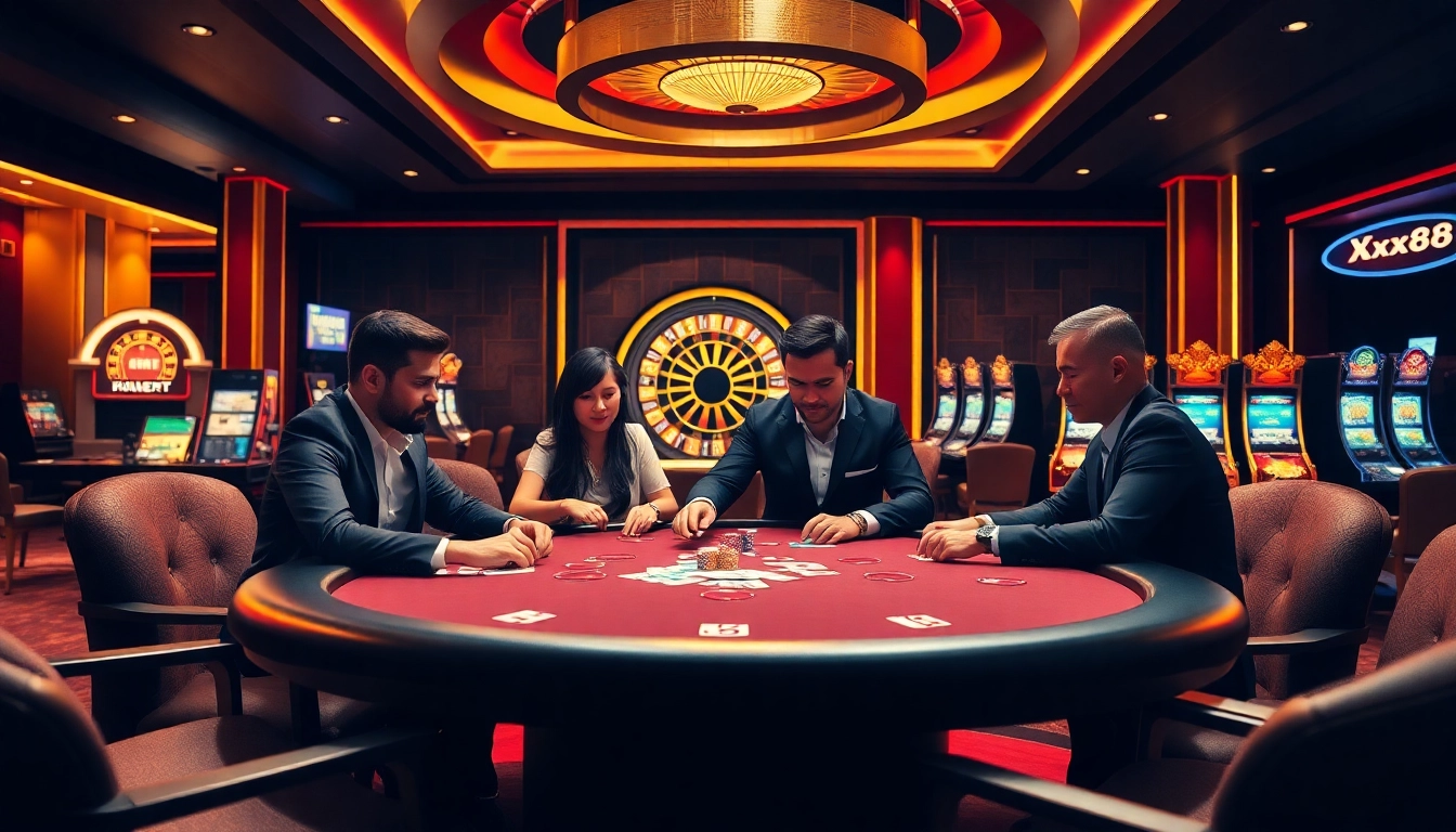 Experience the thrill of winning at XX88 with a luxurious poker table and players in action.