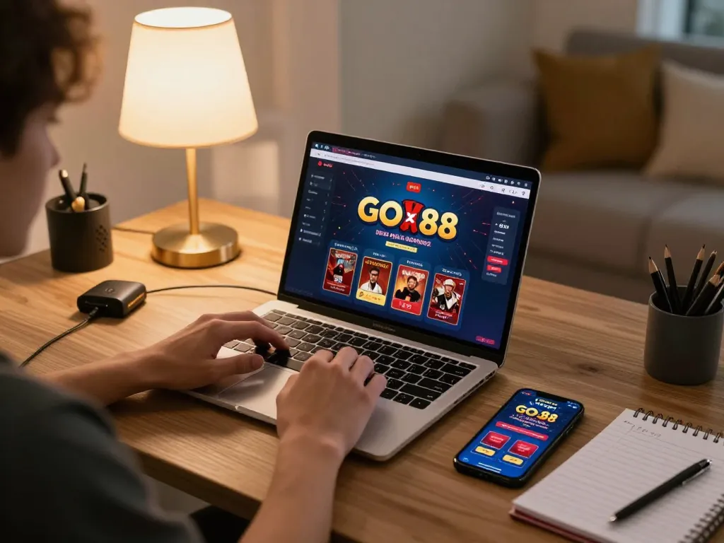 Engaging gaming experience with Go 88 on laptop, showcasing modern online casino setup.